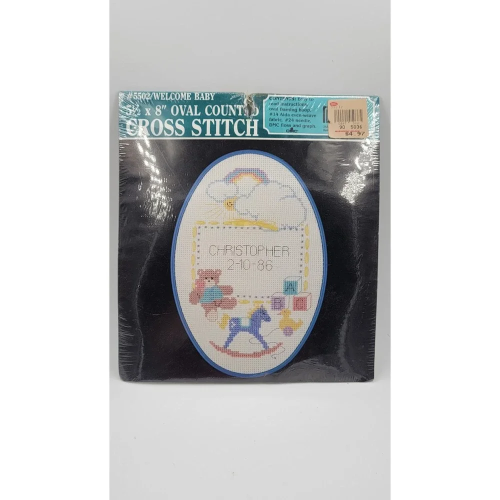 Vintage 5502‎ Welcome Baby Cross Stitch 5.5x8 Oval